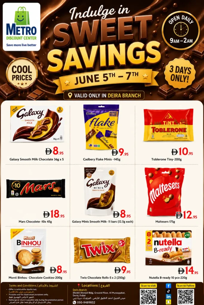 June 5 to 7 deals in Deira Dubai Weekend offers in Muraqqabat Dubai Best discount center near me in Deira Food and household deals in Dubai Grocery promotions June 5-7 Dubai Affordable shopping in Deira Dubai Discount store near Al Rigga Dubai Family shopping offers in Deira Chocolate deals in Dubai June sale Household essentials on offer in Dubai Metro Discount Center Deira promotions Weekend shopping deals in Muraqqabat Dubai